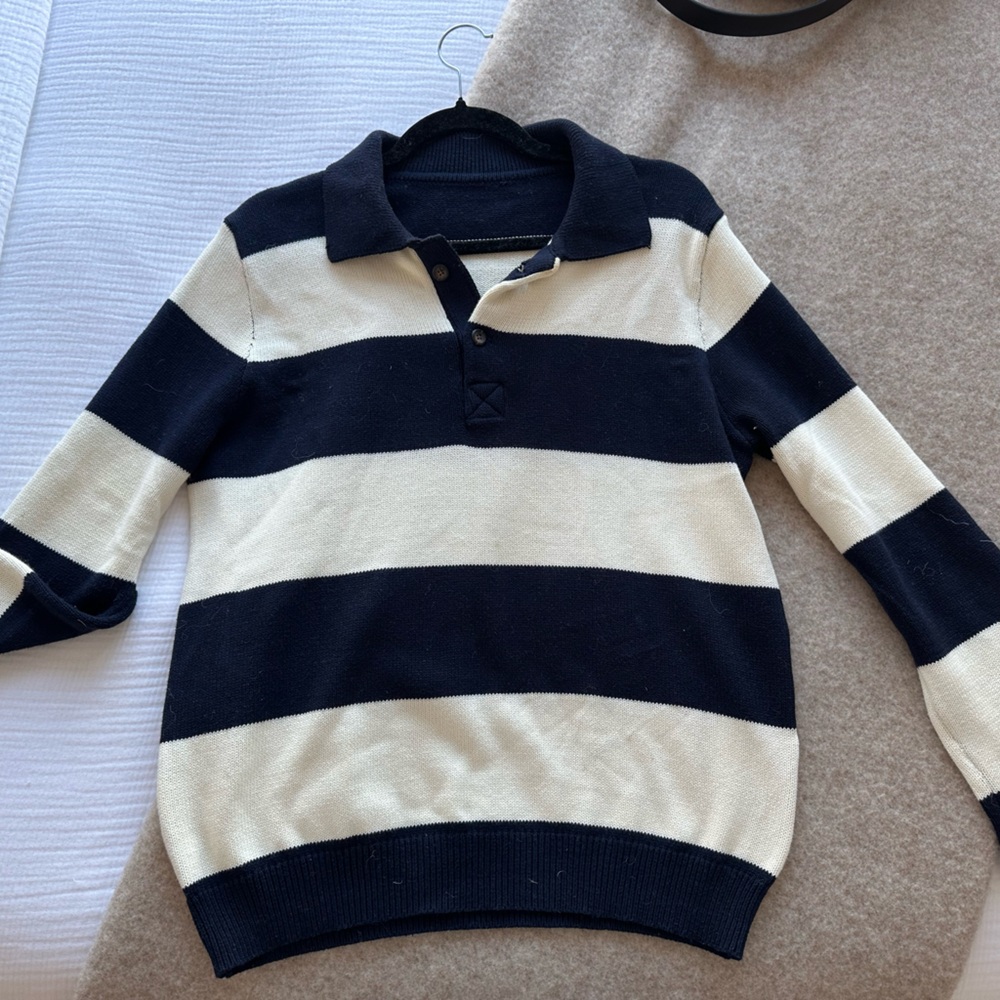 Navy & White Striped Rugby Polo